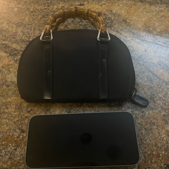 Authentic Gucci mini bamboo canvas bag with leather trim and strap like new EUC - Picture 12 of 12